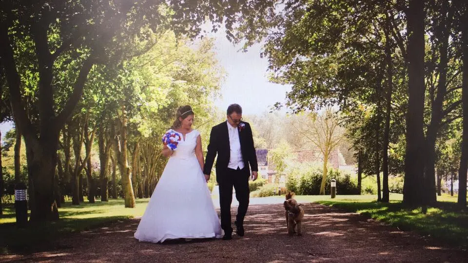 cavapoo wedding photo